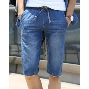 Casual Summer Straight Legs Zip Fly Denim Shorts For Men - Blue 3xl