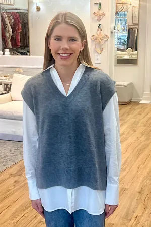 FINAL SALE: Grey/White Sweater with Attached White Top