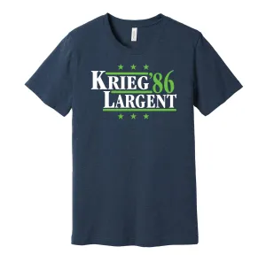 Krieg & Largent '86 - Seattle Football Legends Political Campaign Parody T-Shirt - Hyper Than Hype Shirts