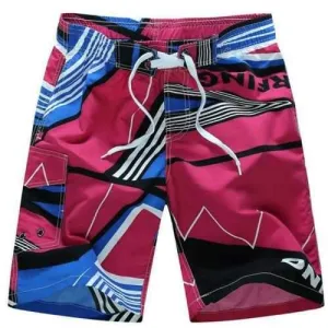 Men's Mid Rise Micro Elastic Boho Active Loose Patchwork Print  Shorts Pants - Red L