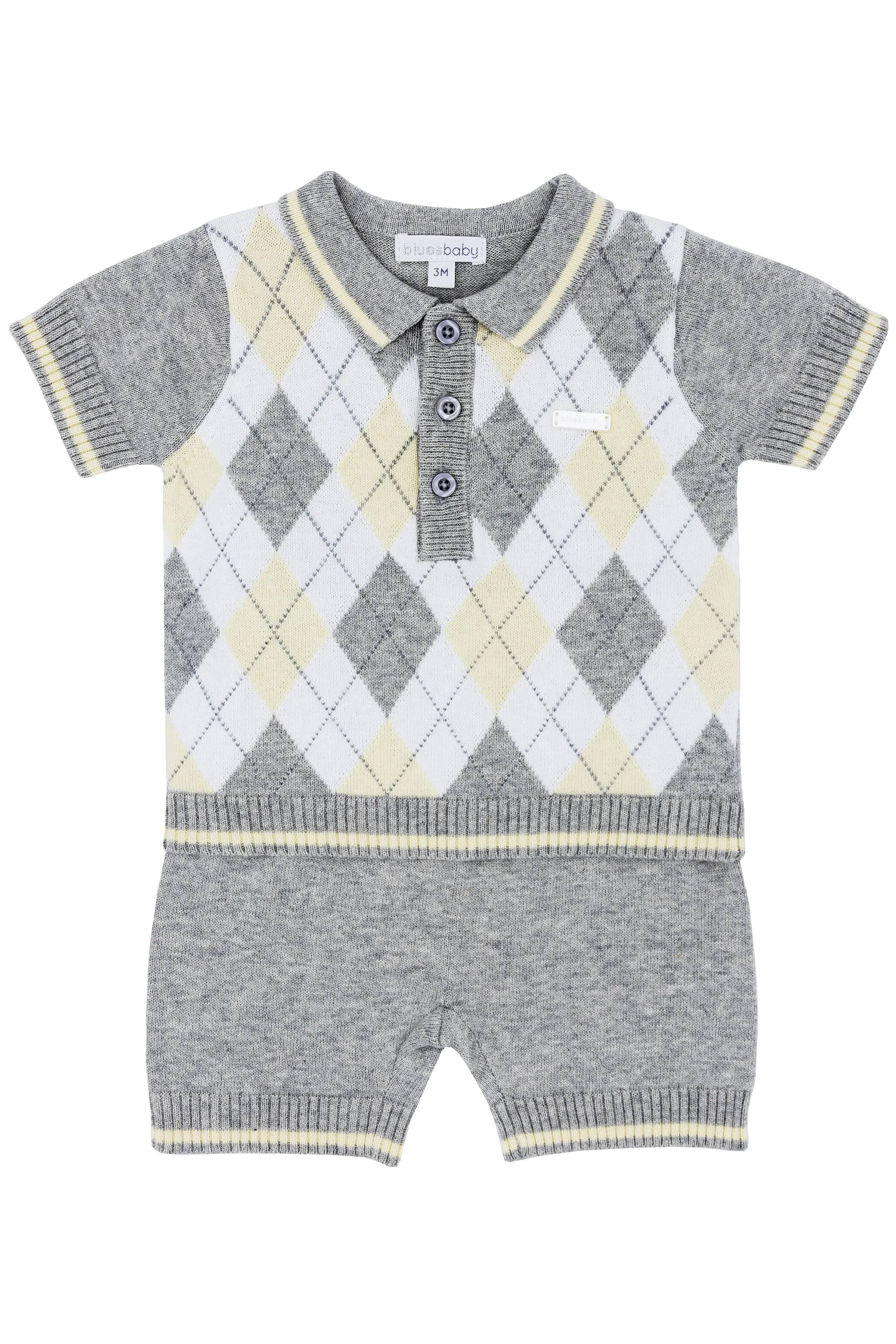 "Charlie" Grey & Lemon Argyle Knit Polo Shirt & Shorts