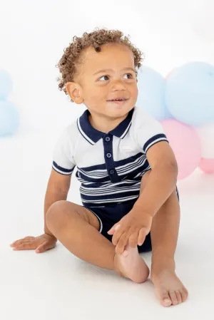 "Jacob" Navy Striped Knit Polo Shirt & Shorts