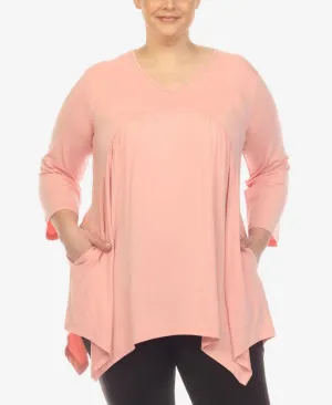 White Mark Womens Plus Size Empire Cut V-neck Tunic Top PS1386